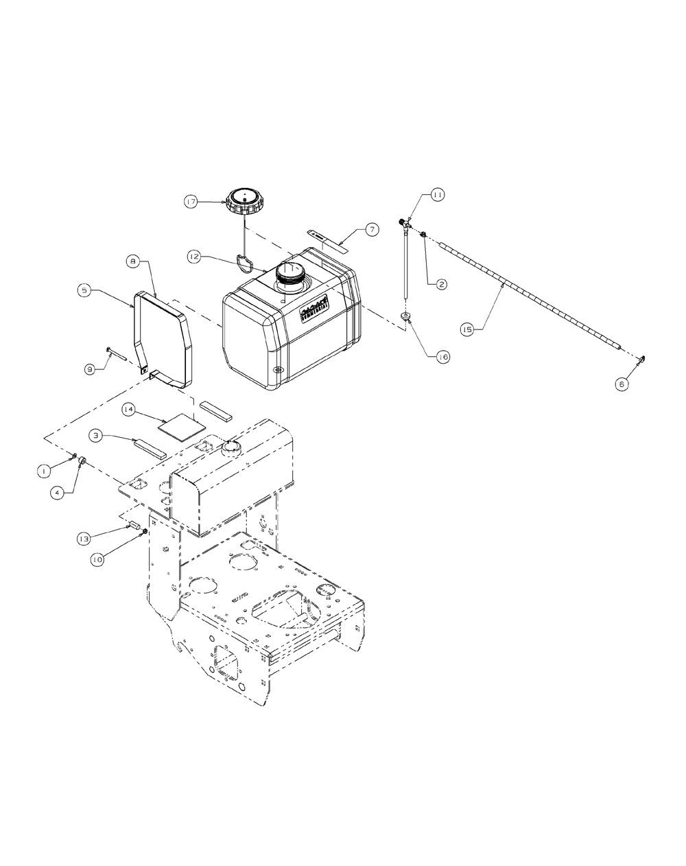 Tank Assembly Diagram and Parts List for H1748 55AI4HPS050-WAM Cub Cadet Lawn Mower